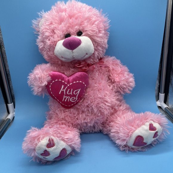 Dan Dee Hug Me Teddy BEAR PLUSH Pink Shaggy Sitting Stuffed Animal Toy Friend - Picture 1 of 8